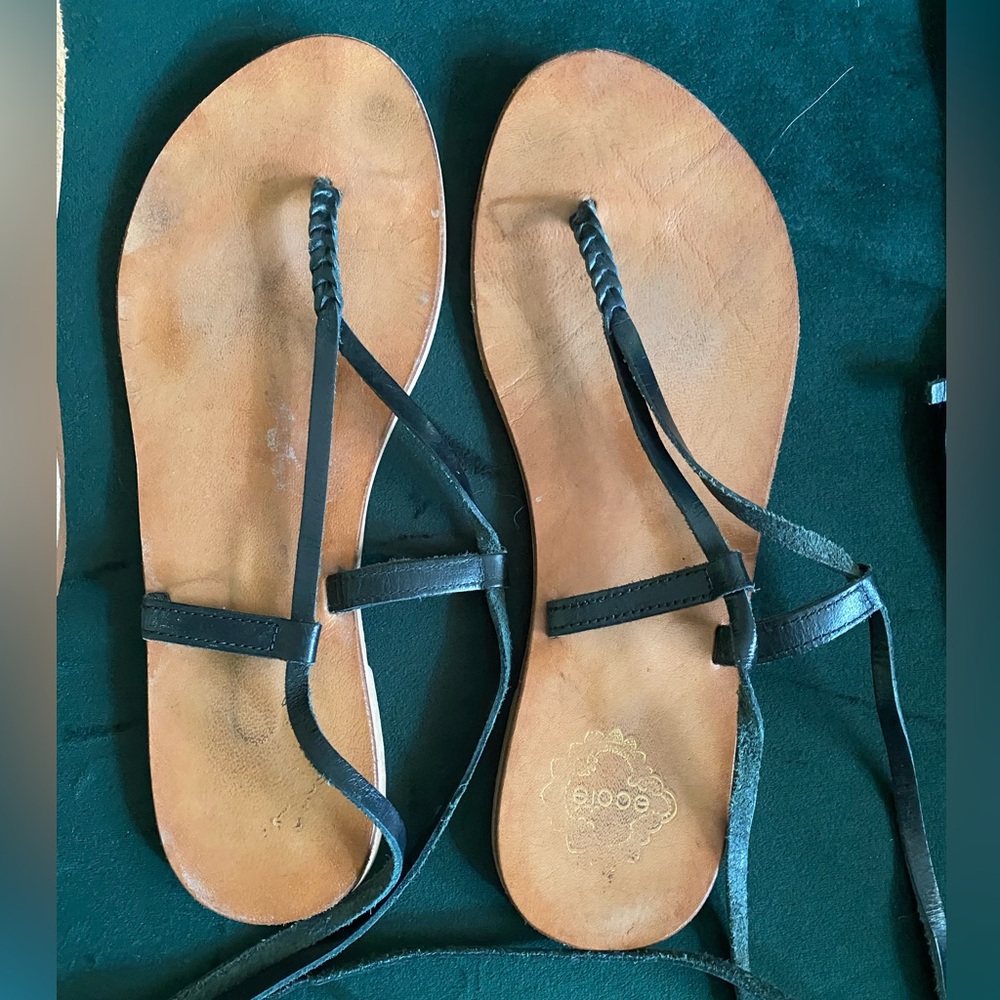 Women's Ecote Strappy leather Sandals - one Black pair/one Tan pair. Two for $18 - Picture 3 of 8